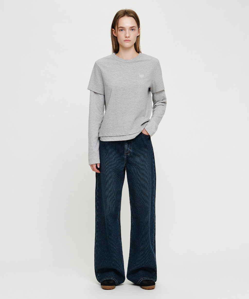 Marithe & Francois Girbaud - [Pre-order – Ships 7 Oct] Semi-wide Stripe Denim Pants (Dark Blue) product image 3 | TRAB K-Fashion Australia