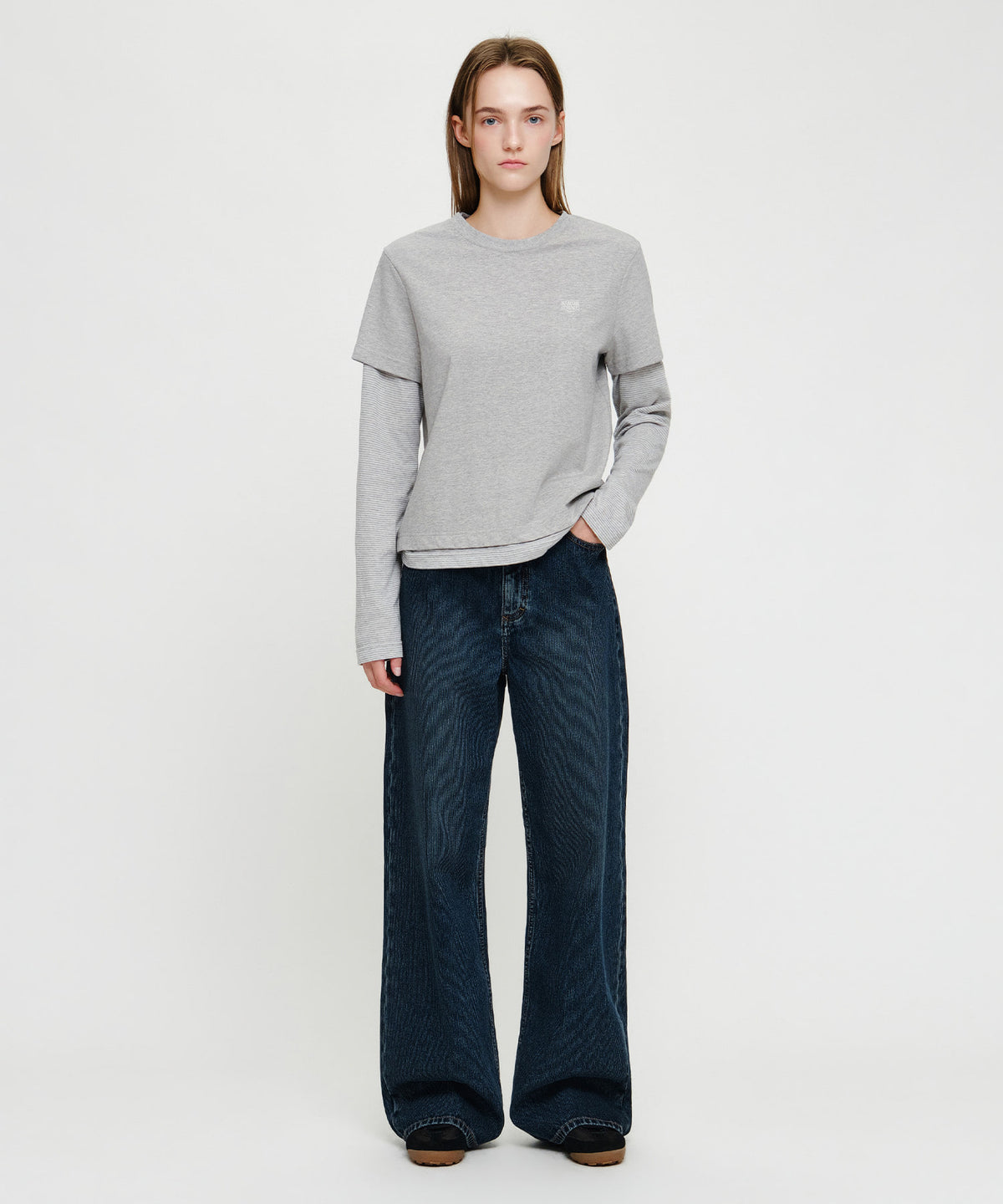 Marithe & Francois Girbaud - [Pre-order – Ships 7 Oct] Semi-wide Stripe Denim Pants (Dark Blue) product image 3 | TRAB K-Fashion Australia