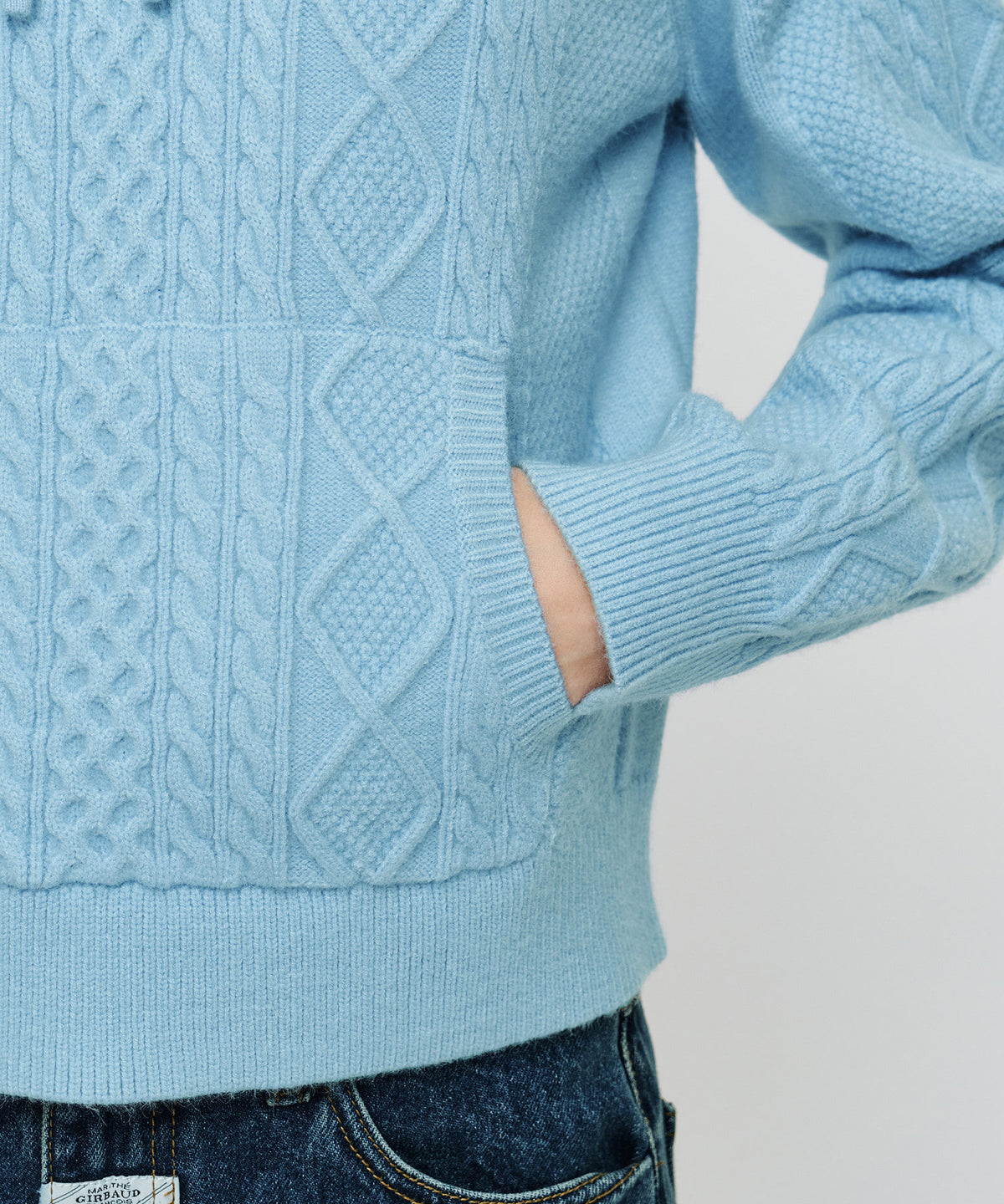 Marithe & Francois Girbaud - Micro Classic Logo Cable Hooded Knit (Sky Blue) product image 3 | TRAB K-Fashion Australia