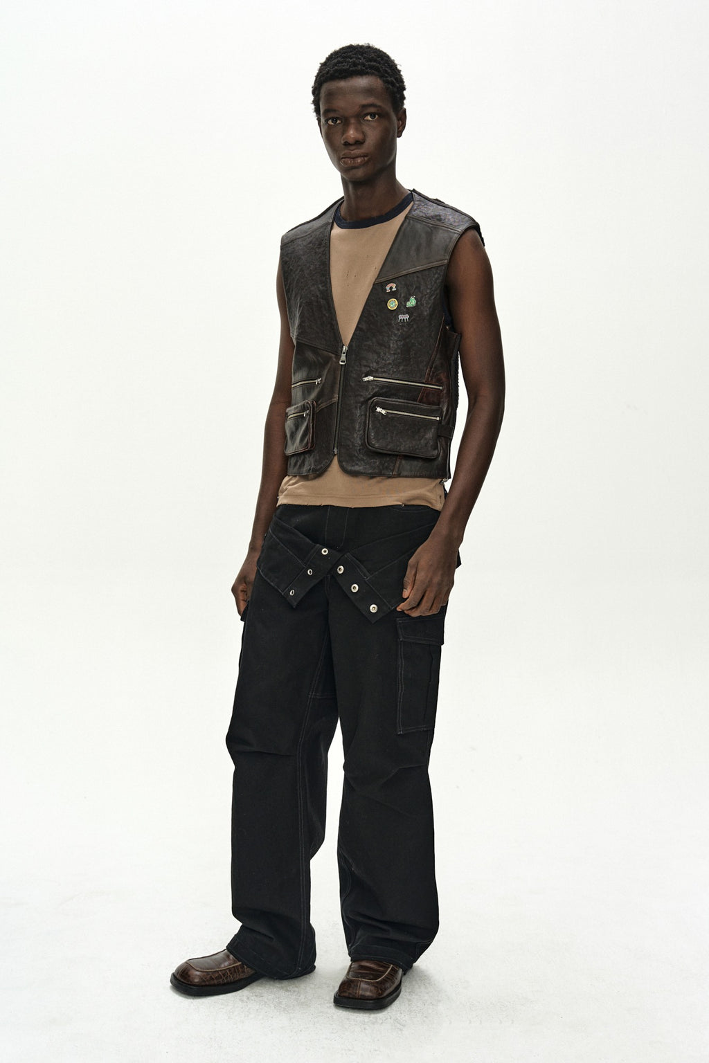 Andersson Bell - Back Knit Patchwork Leather Vest (Brown) product image 1 | TRAB K-Fashion Australia