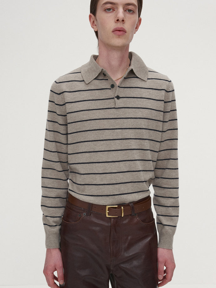 Tonywack - Super Fine Wool Stripe Polo Knit (Beige/Navy) product image 4 | TRAB K-Fashion Australia