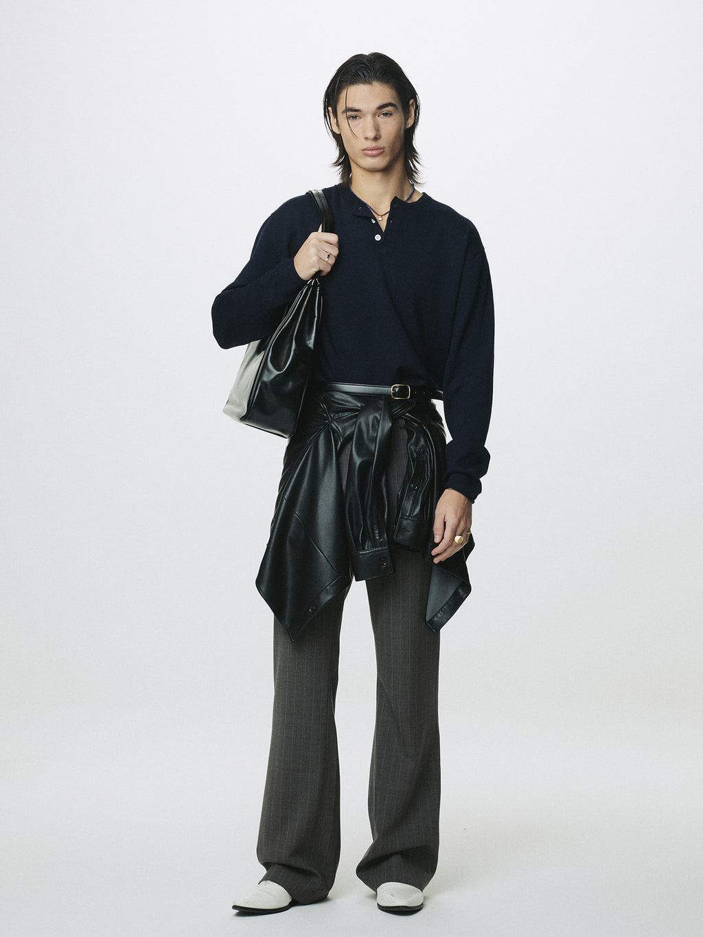 Tonywack - Striped Wool Flared-Leg Pants (Taupe) product image 7 | TRAB K-Fashion Australia