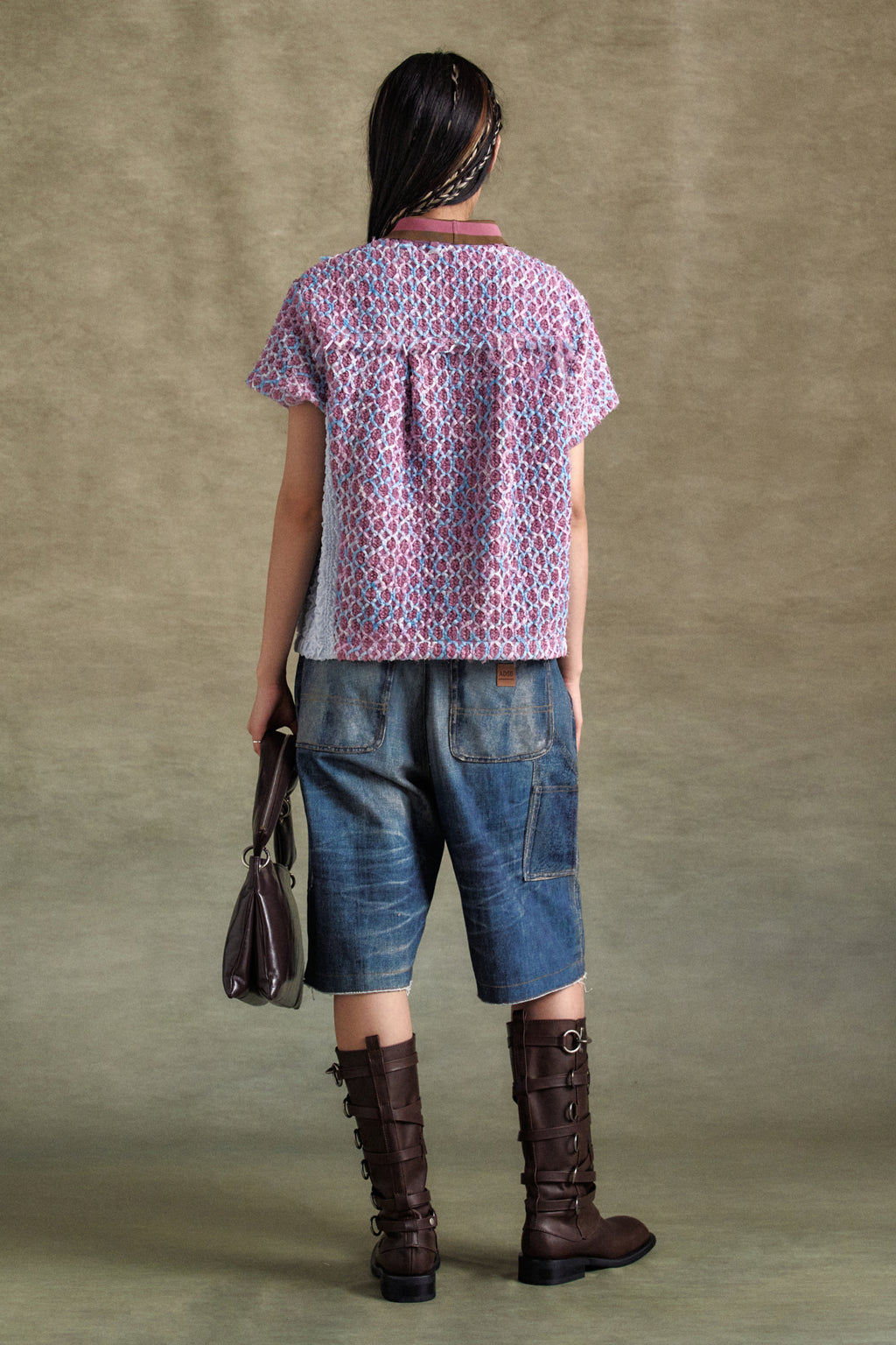 Andersson Bell - Unisex Denim Trompe L`oeil Double Knee Shorts (Blue) product image 2 | TRAB K-Fashion Australia