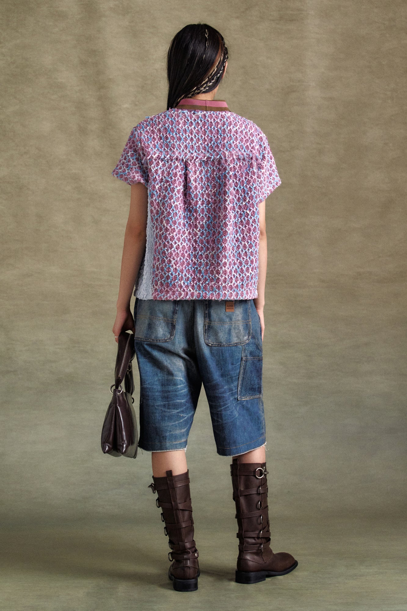 Andersson Bell - Unisex Denim Trompe L`oeil Double Knee Shorts (Blue) product image 2 | TRAB K-Fashion Australia