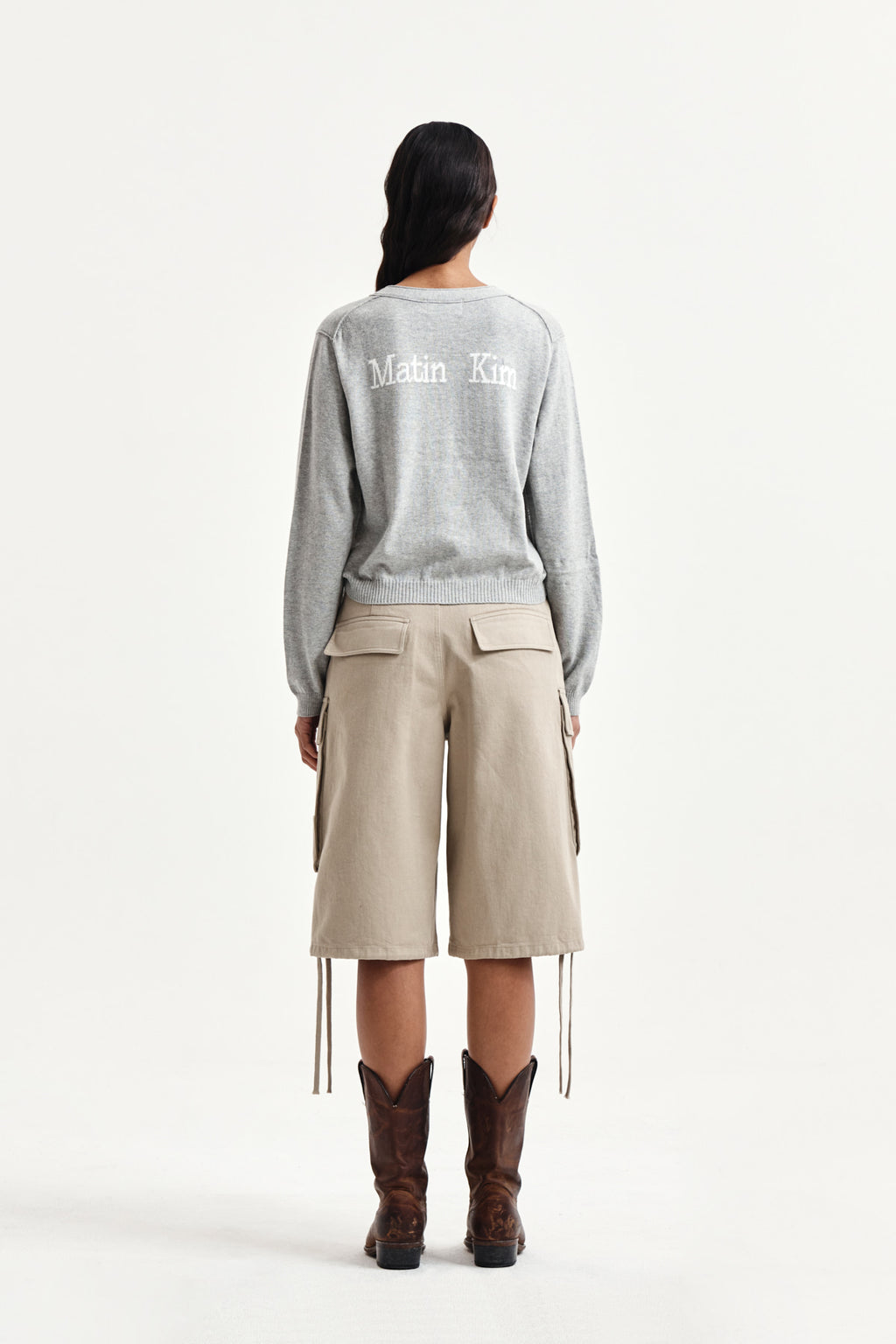 Matin Kim - Back Logo Snap Button Cardigan (Grey) product image 8 | TRAB K-Fashion Australia