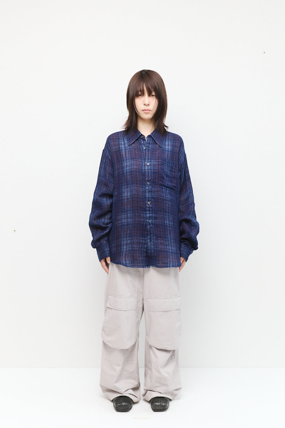 Hatchingroom - Archive Shirt V2 Shadow Check Linen (Blue) product image 3 | TRAB K-Fashion Australia