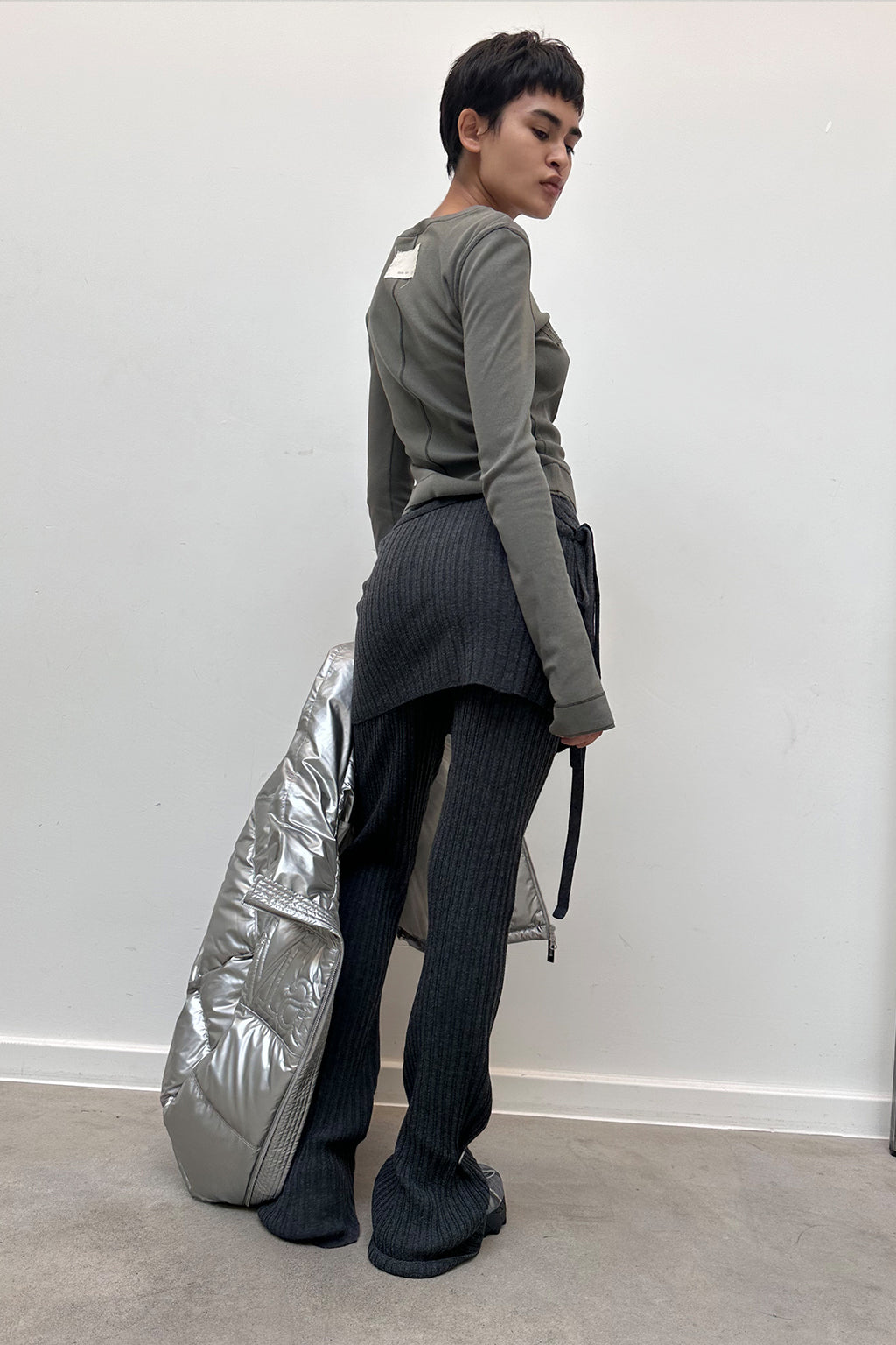 Matin Kim - Layered Knit String Wrap Skirt (Charcoal) product image 6 | TRAB K-Fashion Australia