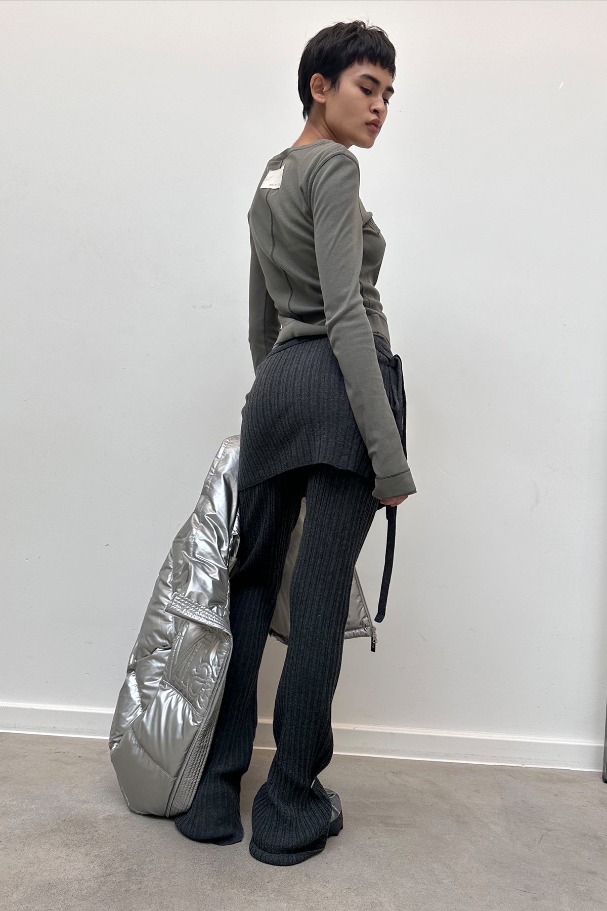 Matin Kim - Layered Knit String Wrap Skirt (Charcoal) product image 6 | TRAB K-Fashion Australia