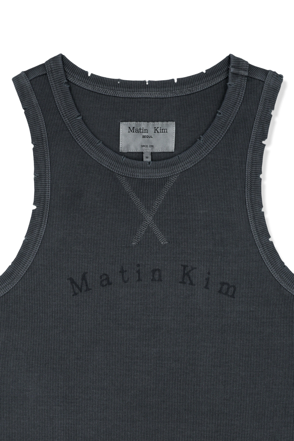 Matin Kim - Distressed Sleeveless Logo Top (Charcoal) product image 4 | TRAB K-Fashion Australia