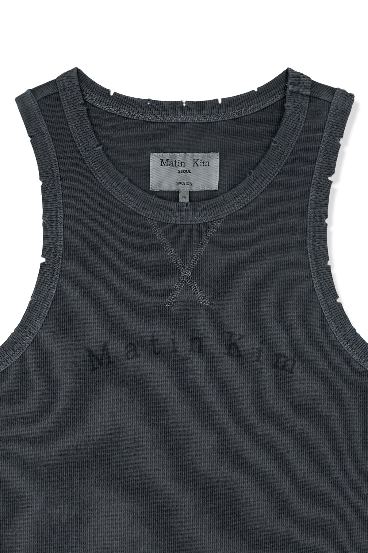 Matin Kim - Distressed Sleeveless Logo Top (Charcoal) product image 4 | TRAB K-Fashion Australia