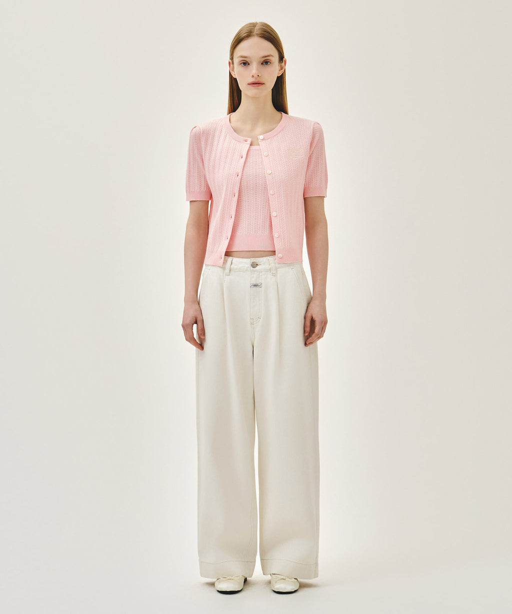 Marithe & Francois Girbaud - Small Classic Logo Half Knit Cardigan Set Up (Light Pink) product image 6 | TRAB K-Fashion Australia