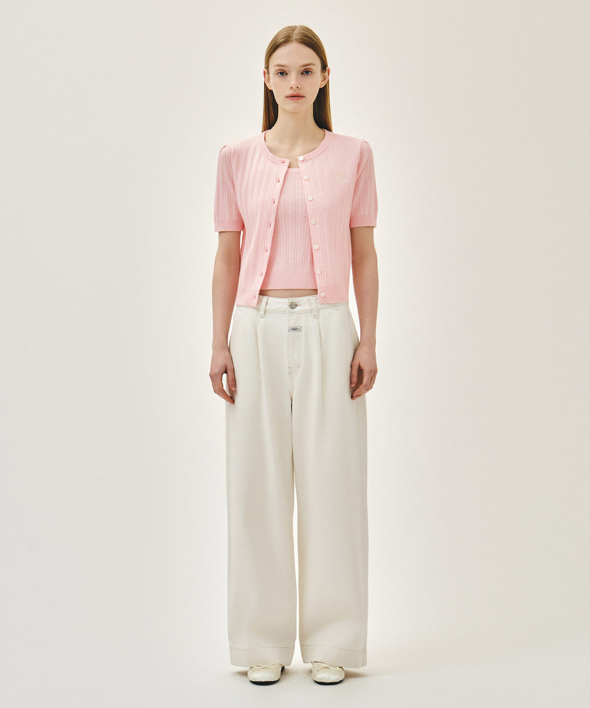 Marithe & Francois Girbaud - Small Classic Logo Half Knit Cardigan Set Up (Light Pink) product image 6 | TRAB K-Fashion Australia