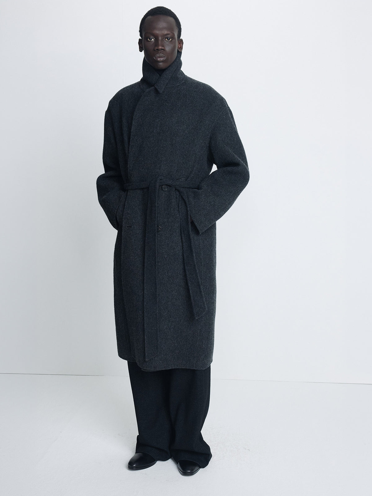 Tonywack - Hand-Made Wool Belted Double Coat (Melange Charcoal) product image 3 | TRAB K-Fashion Australia
