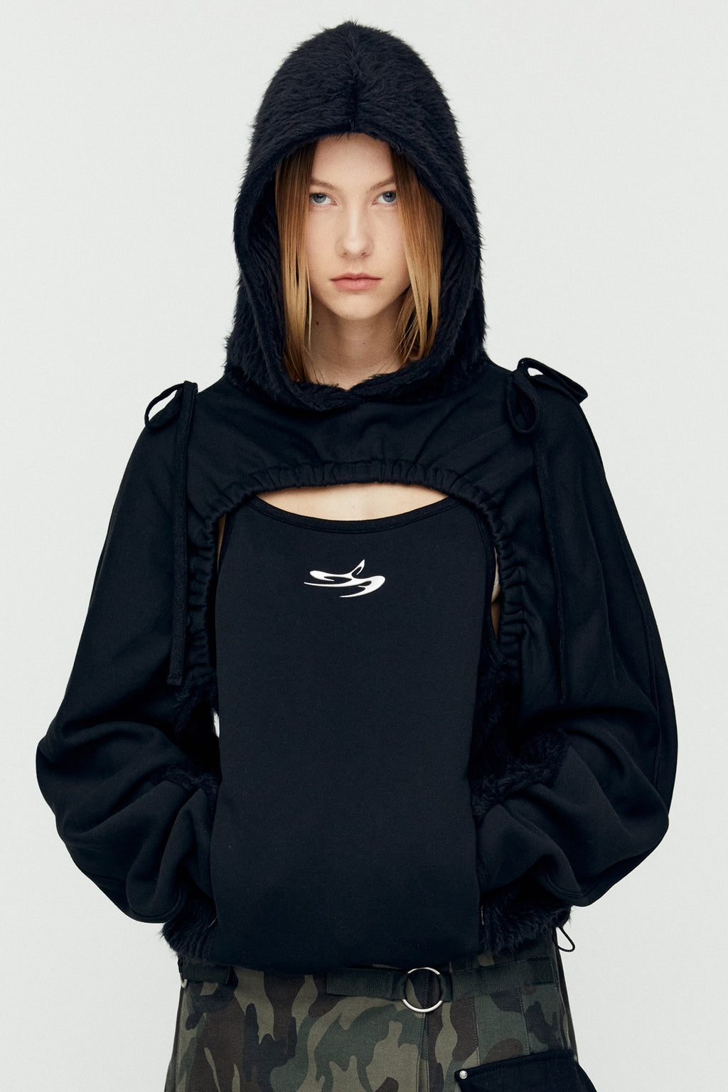Andersson Bell - (essential) Cut Out Shirring Hoodie (Black) product image 1 | TRAB K-Fashion Australia