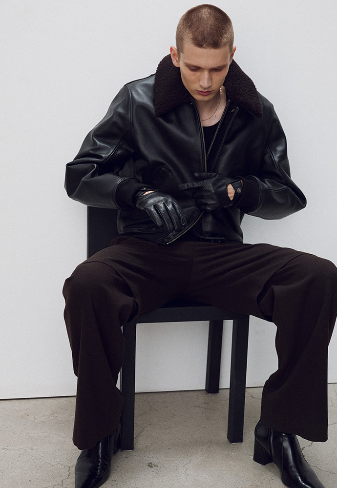 Tonywack - Shearling Collar Leather Bomber Jacket (Black) product image 9 | TRAB K-Fashion Australia