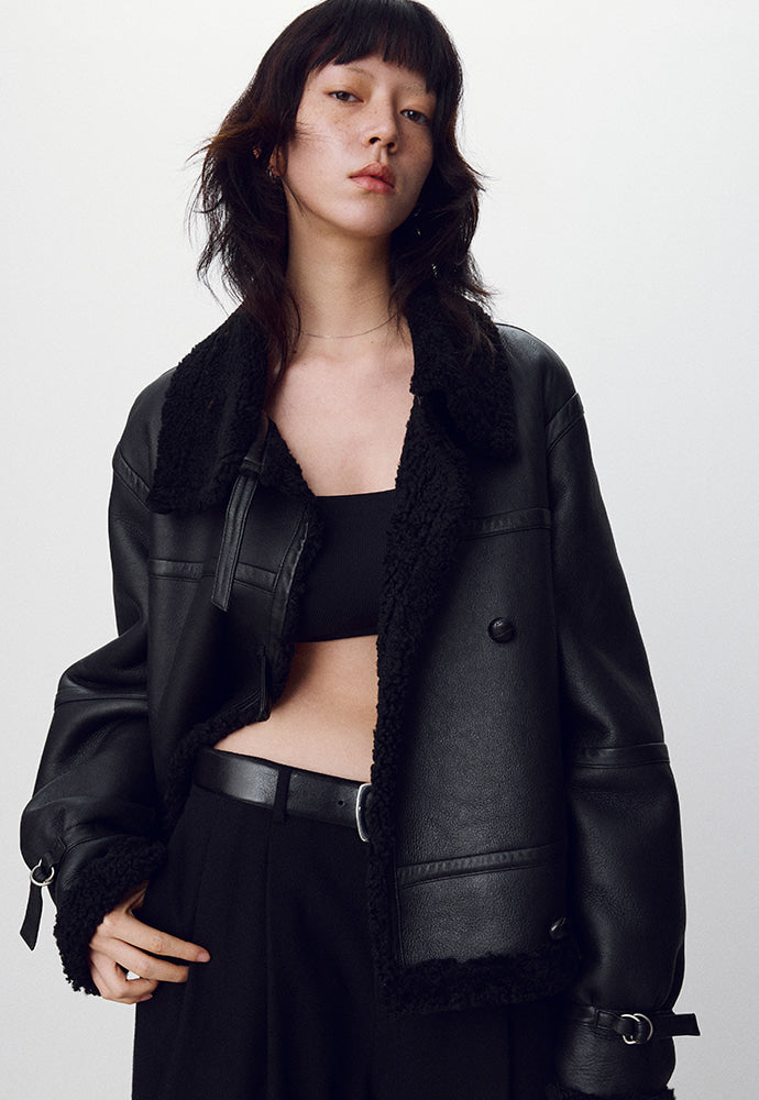 Tonywack - Lamb Leather Shearling Aviator Jacket (Black) product image 1 | TRAB K-Fashion Australia