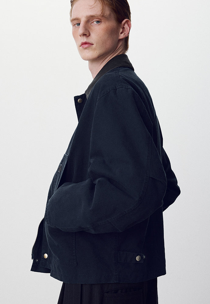 Tonywack - Leather Collar Garment-Washed Chore Jacket (Navy) product image 6 | TRAB K-Fashion Australia