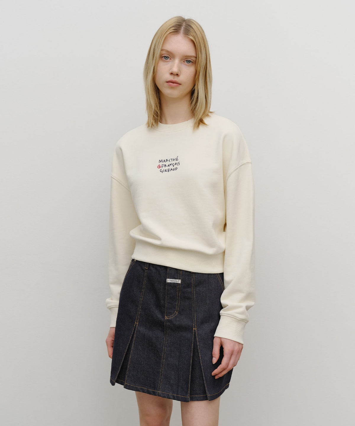 Marithe & Francois Girbaud - Marithe Love Graphic Crop Sweatshirt (Ivory) product image 1 | TRAB K-Fashion Australia