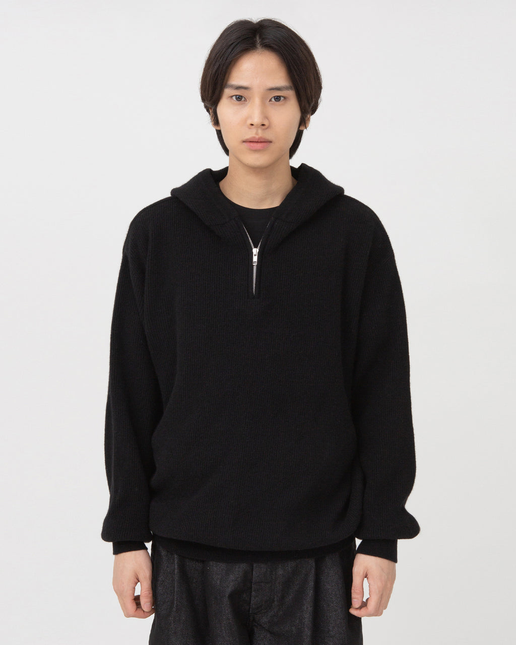 Brownyard - Cashmere Hood Half Zip Up (Black) product image 1 | TRAB K-Fashion Australia