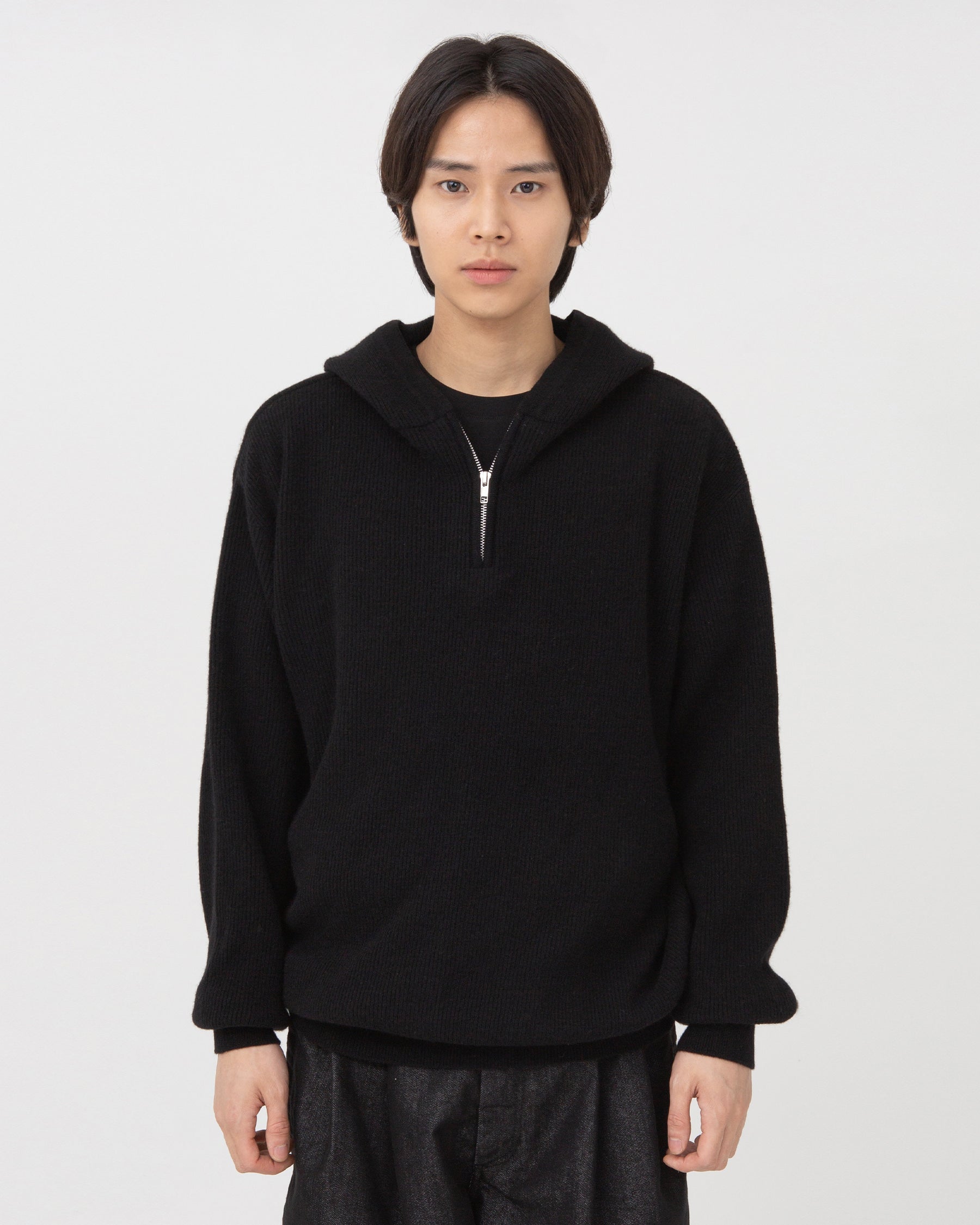 Brownyard - Cashmere Hood Half Zip Up (Black) product image 1 | TRAB K-Fashion Australia