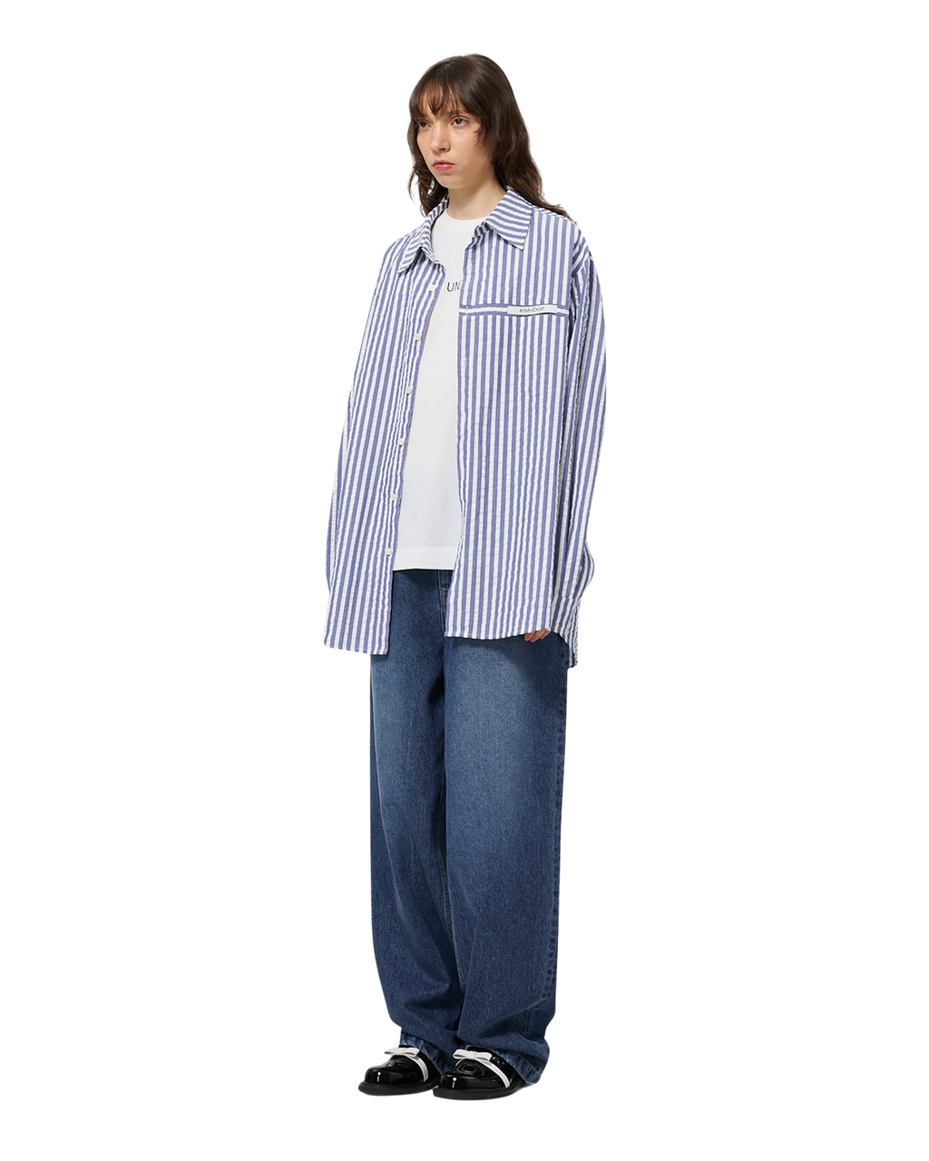 Kimhe Kim - Stripped Label Shirt (Blue) product image 2 | TRAB K-Fashion Australia