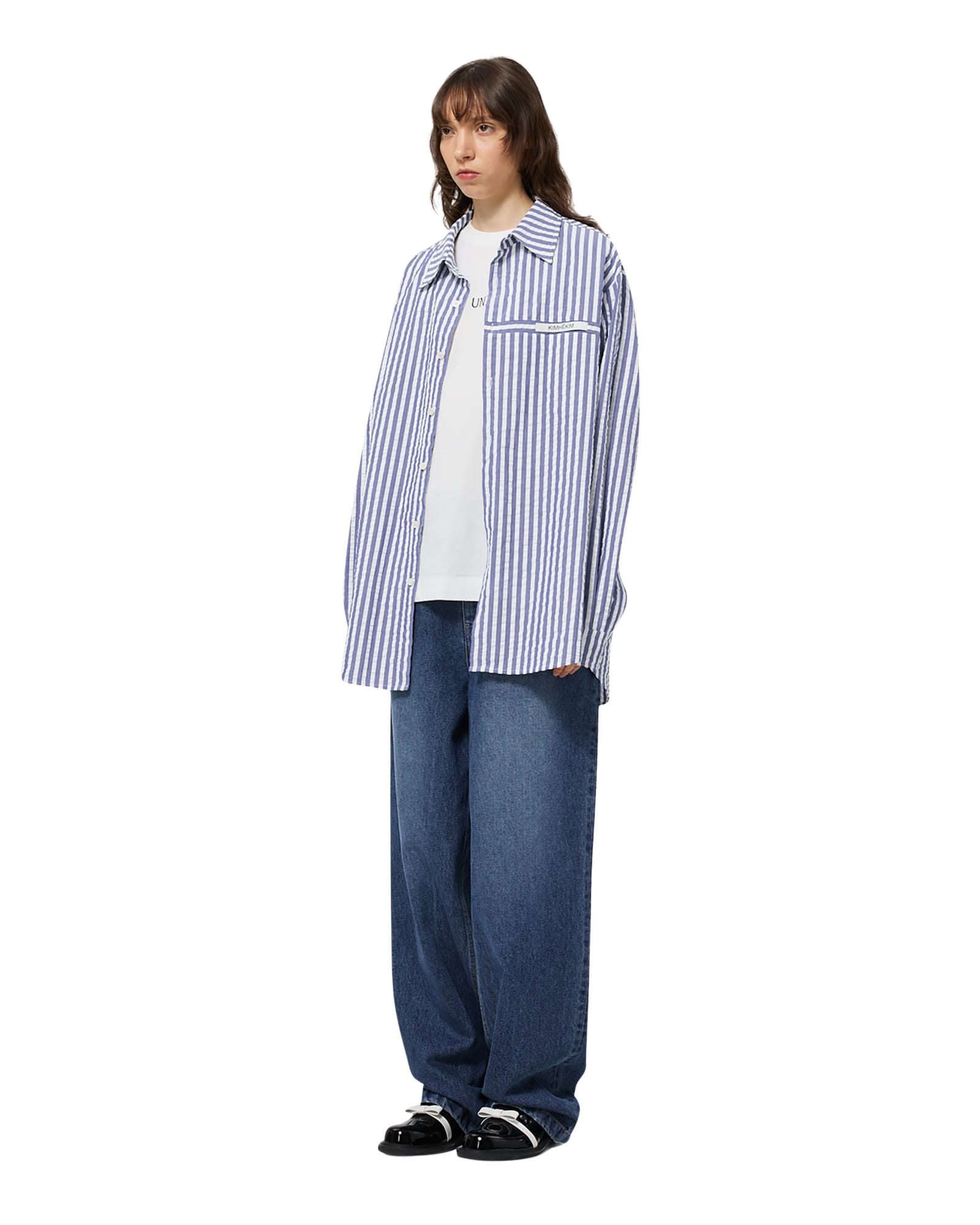 Kimhe Kim - Stripped Label Shirt (Blue) product image 2 | TRAB K-Fashion Australia