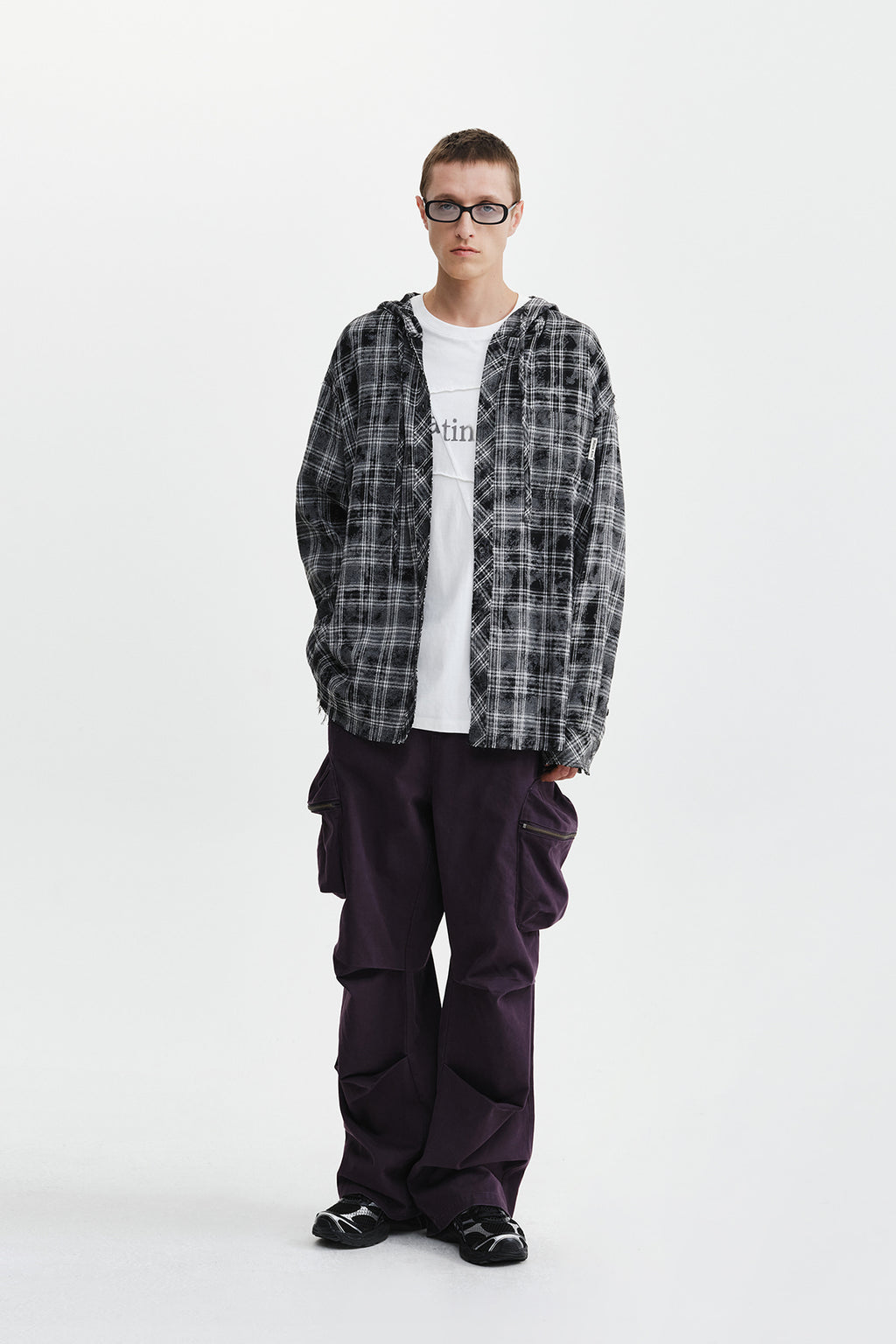 Matin Kim - Raw Cut Check Hooded Shirt (Black) product image 9 | TRAB K-Fashion Australia