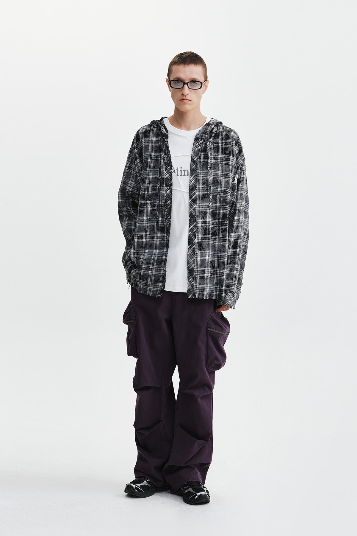 Matin Kim - Raw Cut Check Hooded Shirt (Black) product image 9 | TRAB K-Fashion Australia