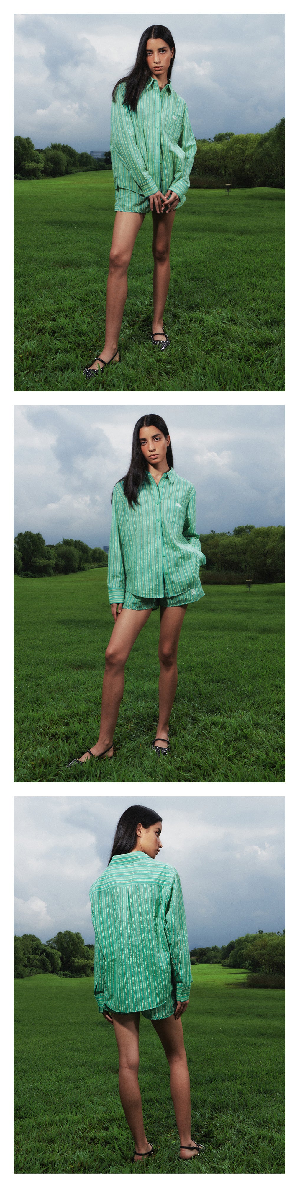 Kijun - BETTA Oversized Shirt Green Stripe product image 1 | TRAB K-Fashion Australia