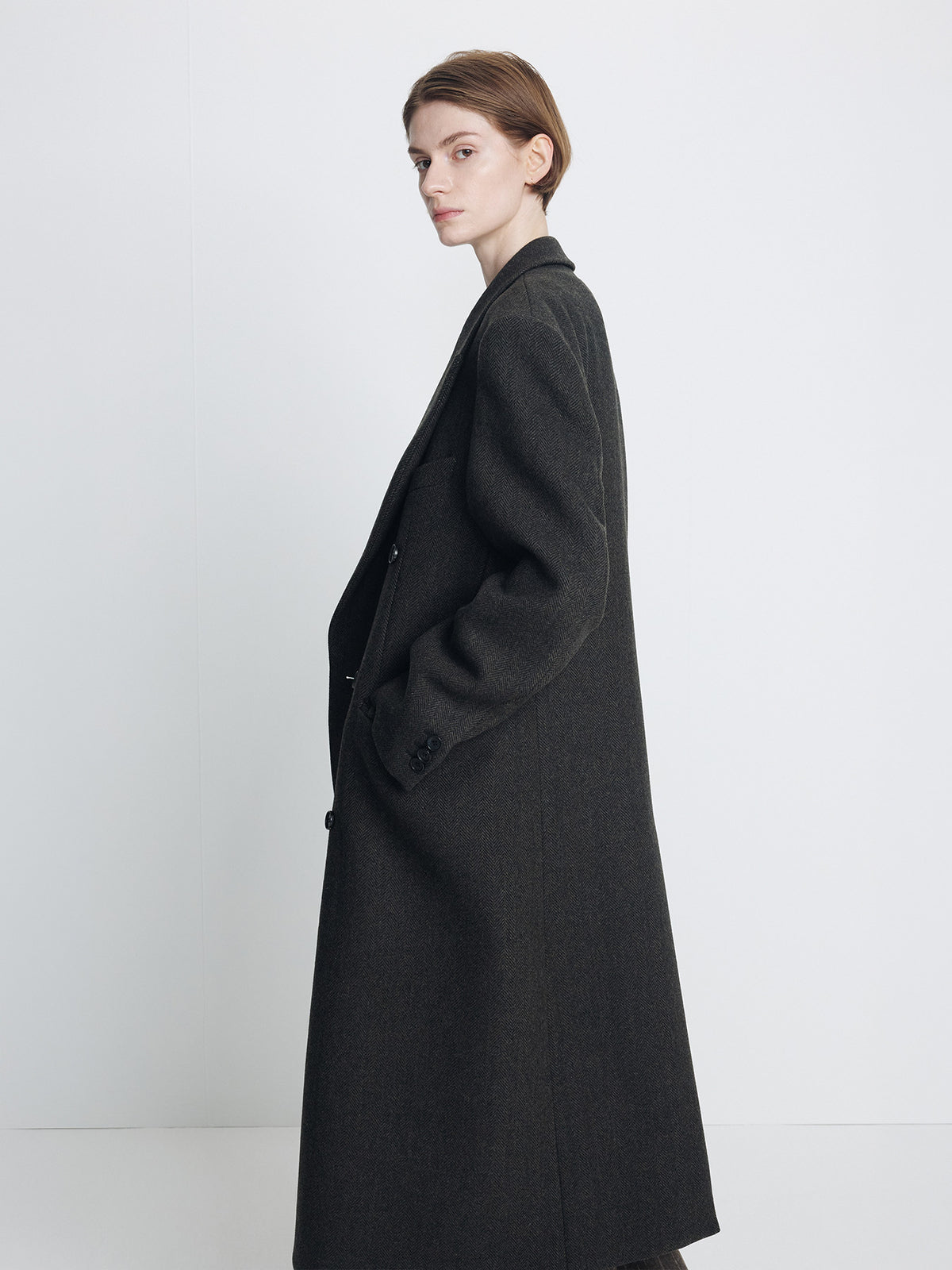 Tonywack - Herringbone Wool Double-Breasted Coat (Moss Brown) product image 5 | TRAB K-Fashion Australia