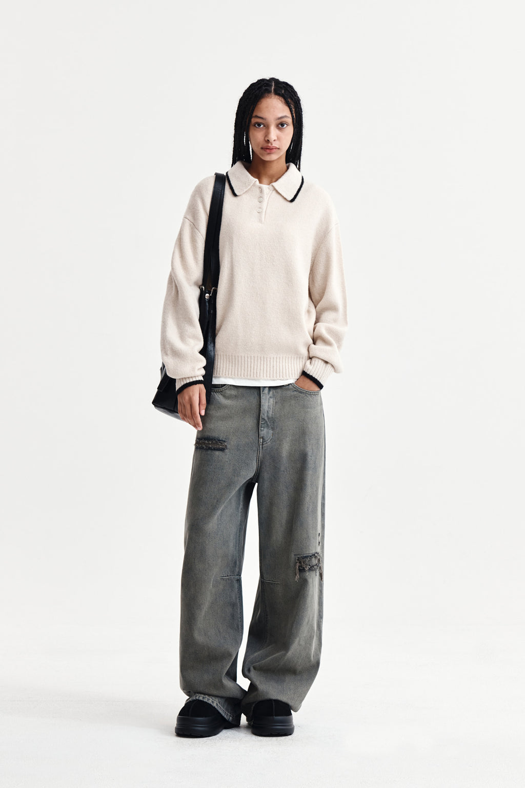 Matin Kim - Back Logo Collar Knit Top (Ivory) product image 9 | TRAB K-Fashion Australia