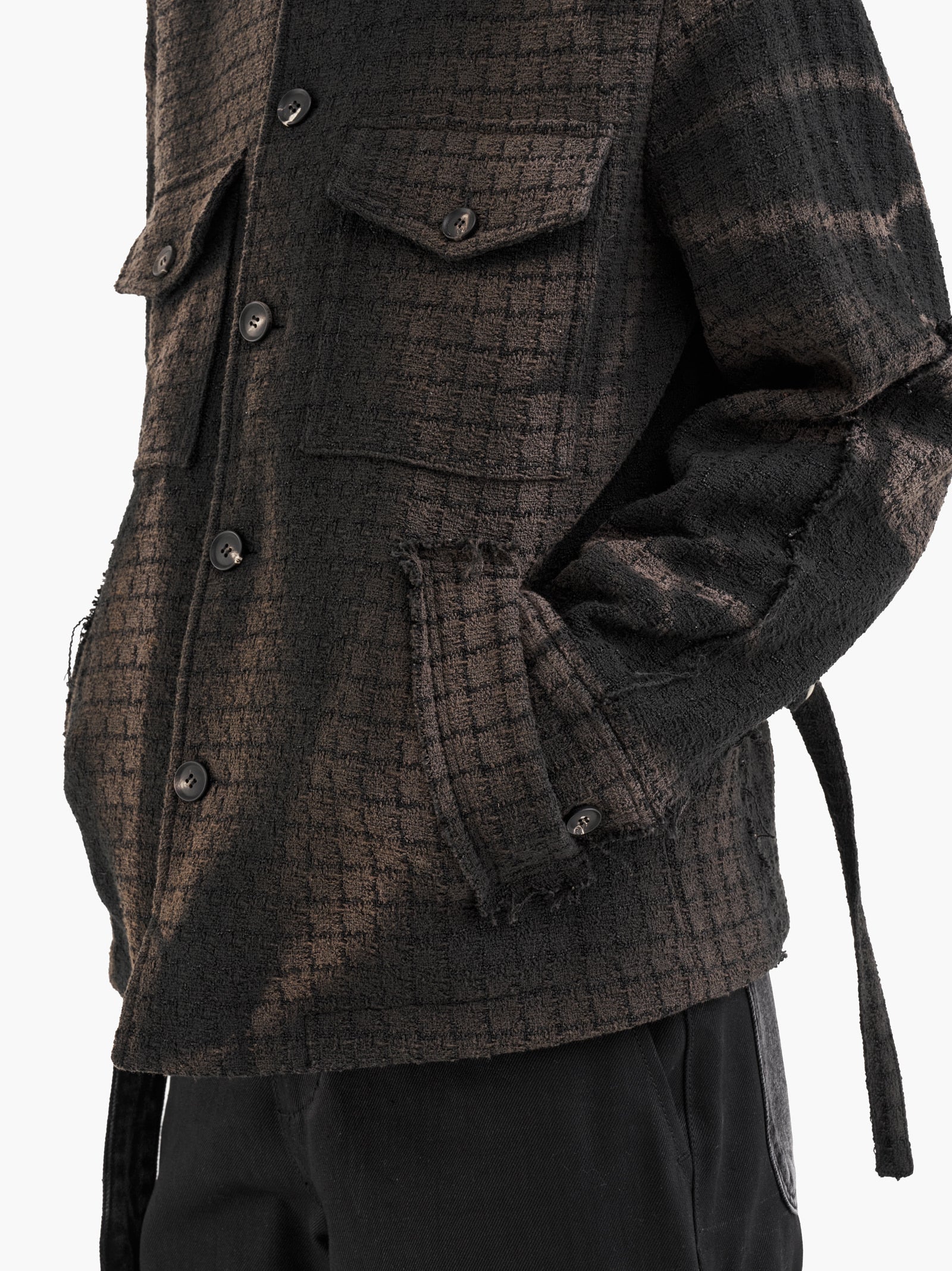 Jiyong Kim - Sun-Bleached Collarless Tweed Jacket (Black) product image 6 | TRAB K-Fashion Australia
