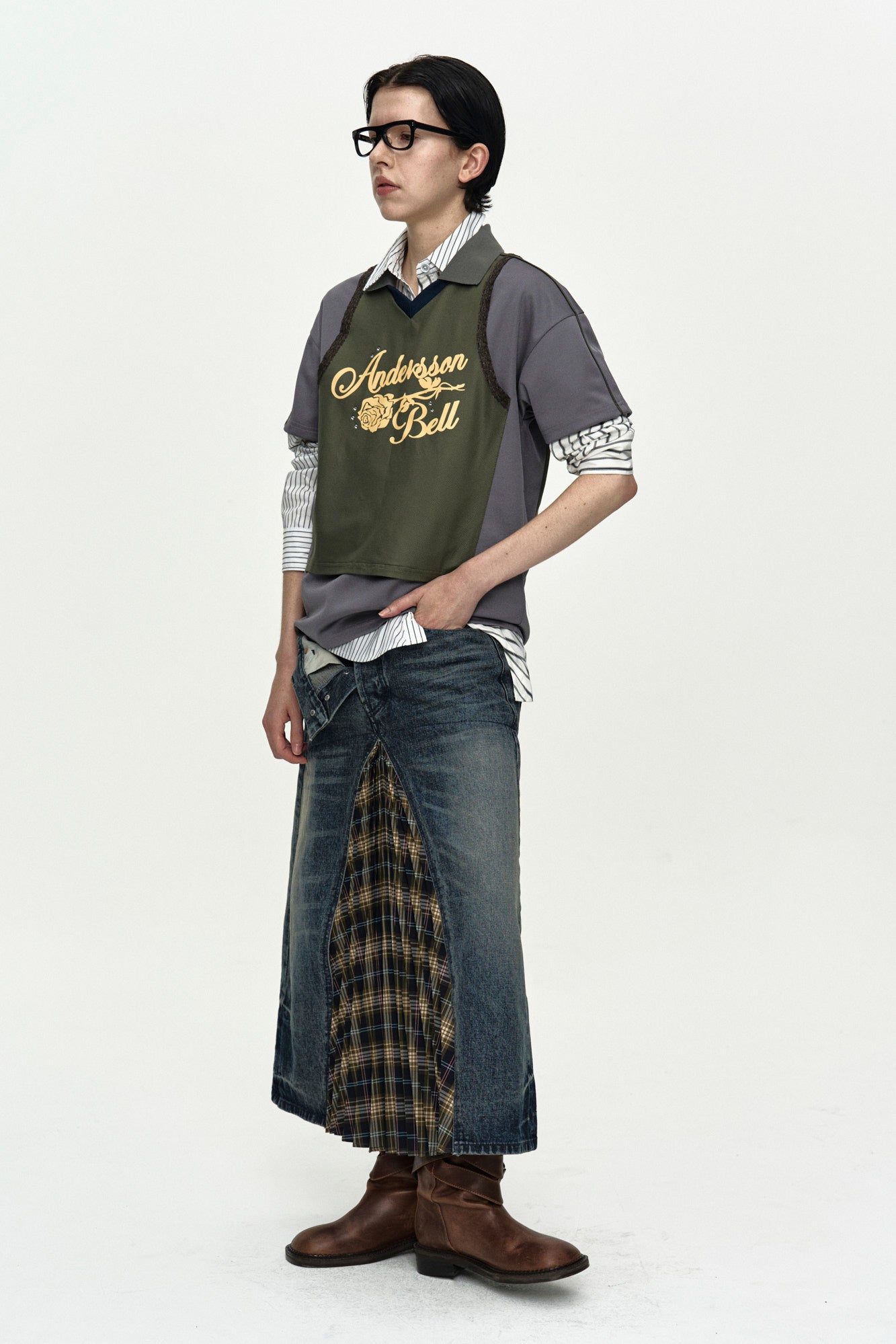 Andersson Bell - Lace Trimmed Polo Jersey Top (Grey/Khaki) product image 7 | TRAB K-Fashion Australia