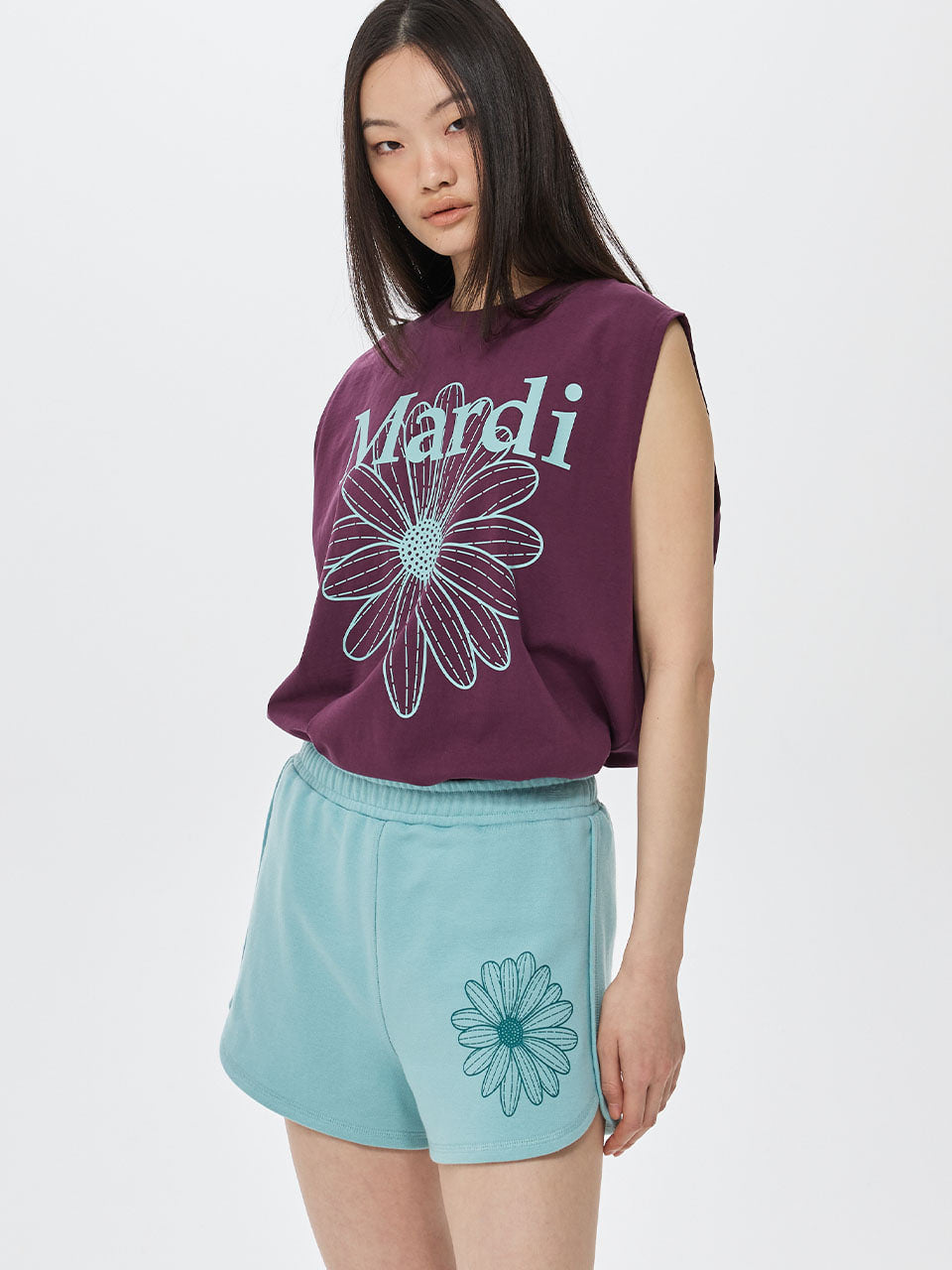 Mardi Mercredi - Mini Sweat Shorts Flower (Mint Sagegreen) product image 1 | TRAB K-Fashion Australia