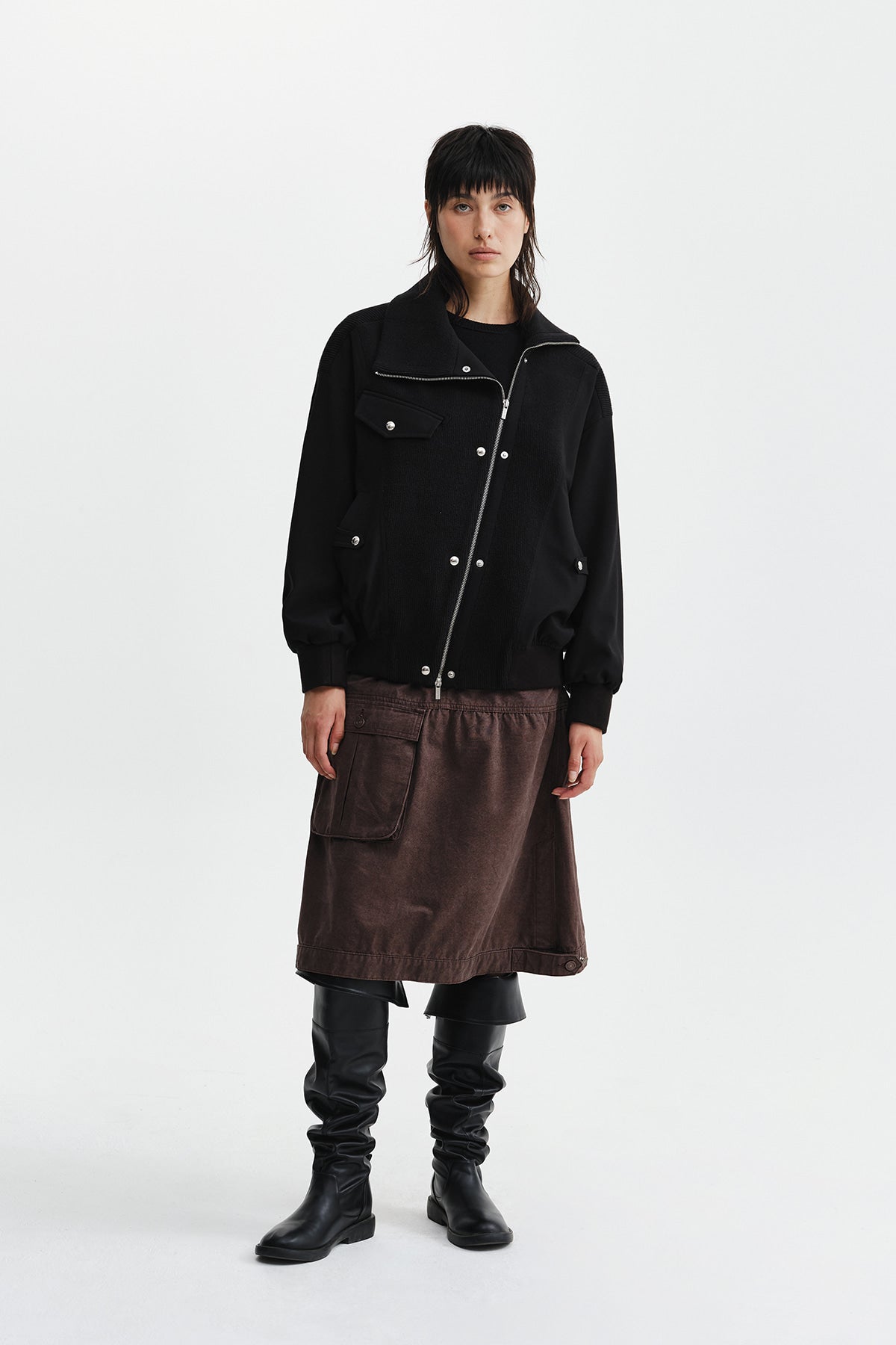 Matin Kim - Asymmetric Knit Panel Jumper (Black) product image 10 | TRAB K-Fashion Australia
