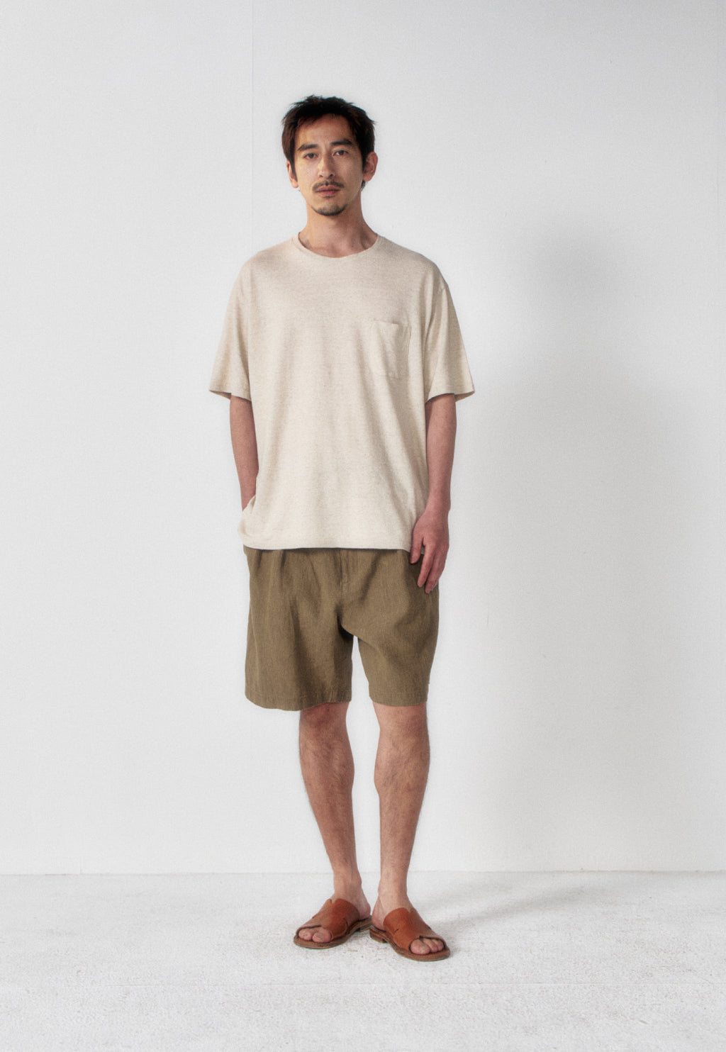 Art if acts - Washed Linen Two Tuck Shorts (Khaki Beige) product image 2 | TRAB K-Fashion Australia
