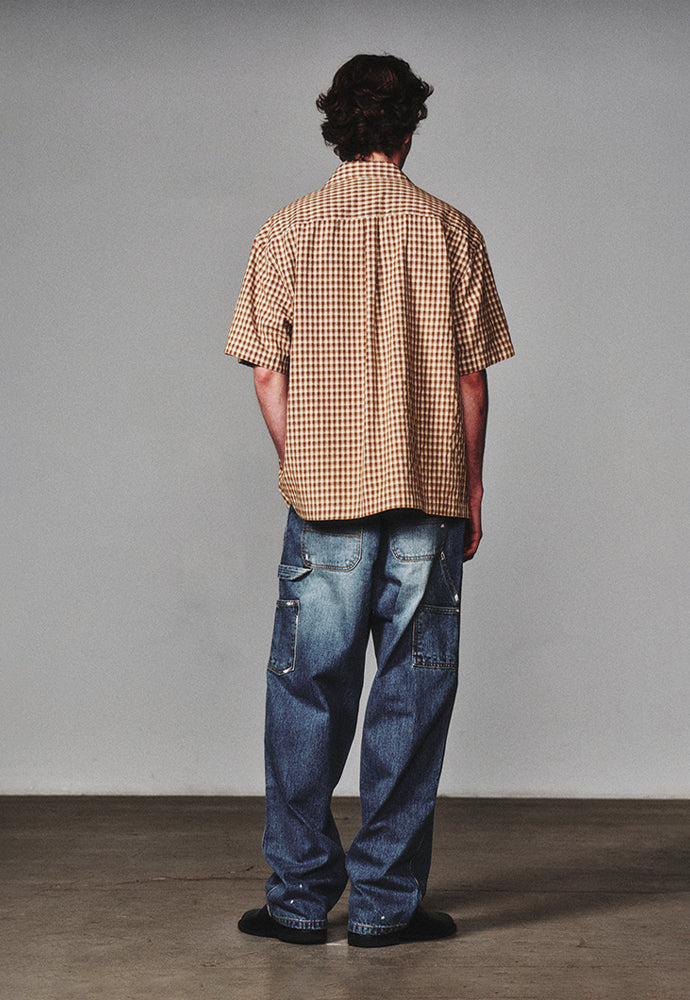 Art if acts - Open Collar Check Half Shirt (Tan) product image 3 | TRAB K-Fashion Australia