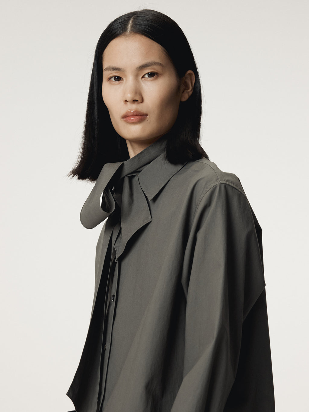 Recto - Powdery Cotton Scarf Shirt (Khakish Grey) product image 8 | TRAB K-Fashion Australia