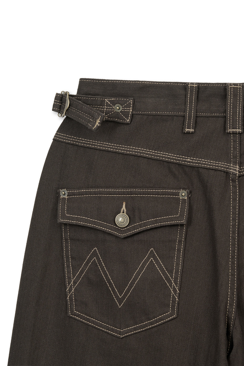 Matin Kim - Waist Buckle Stitch Point Twill Denim Pants (Brown) product image 5 | TRAB K-Fashion Australia