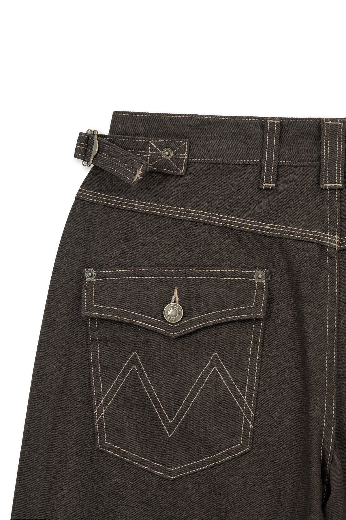 Matin Kim - Waist Buckle Stitch Point Twill Denim Pants (Brown) product image 5 | TRAB K-Fashion Australia