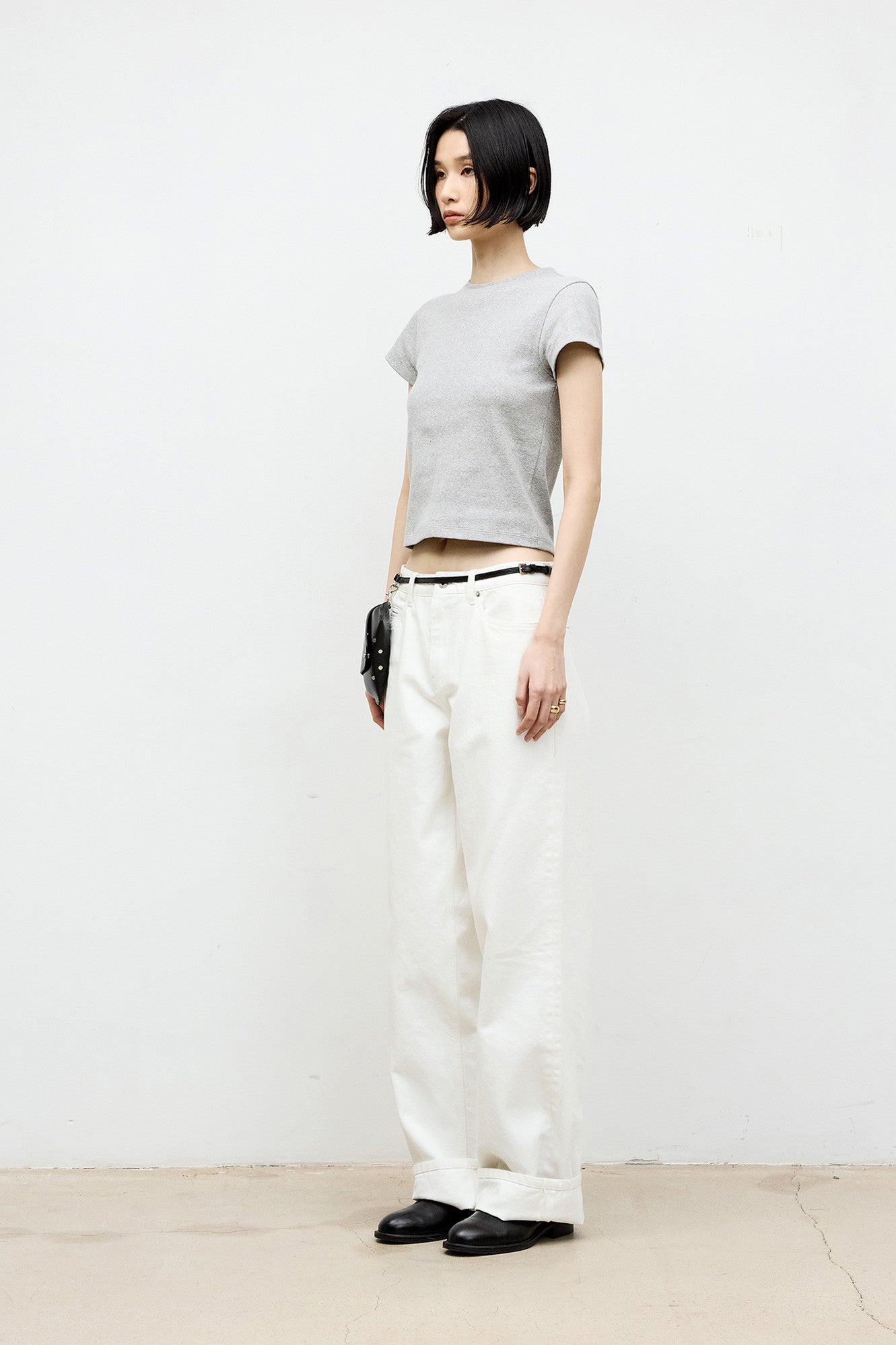 Coor - Ribbed Crop T-Shirt (Melange Gray) product image 3 | TRAB K-Fashion Australia