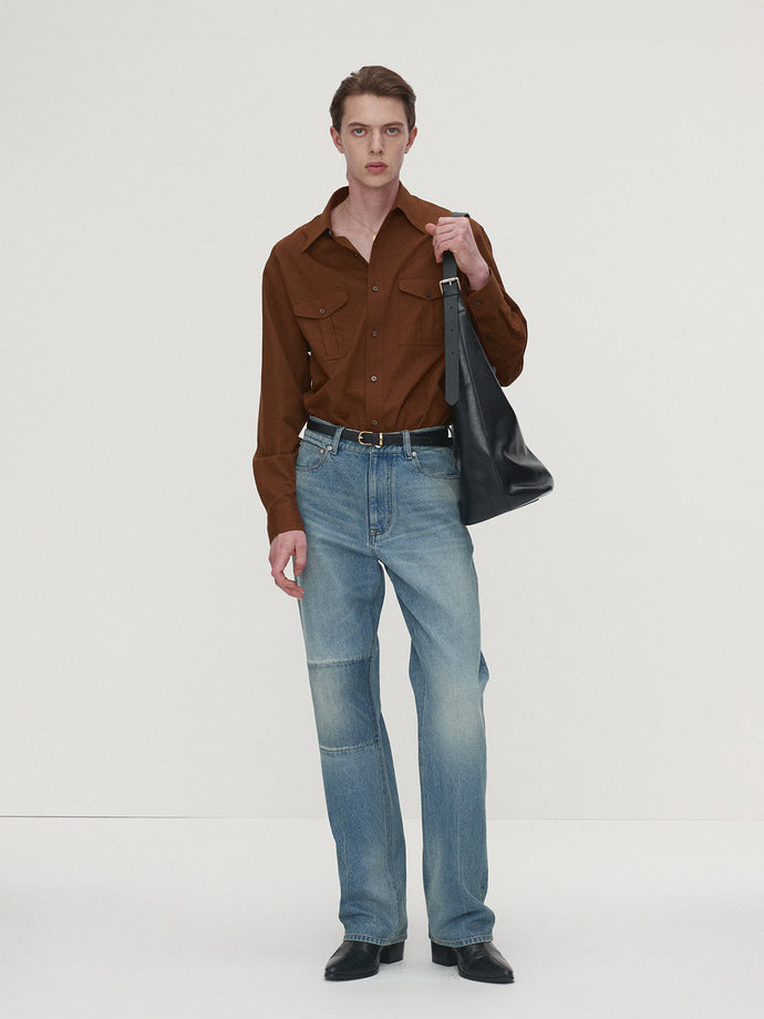 Tonywack - Straight-Leg Knee Panel Denim Jeans (Washed Vintage Light Blue) product image 2 | TRAB K-Fashion Australia