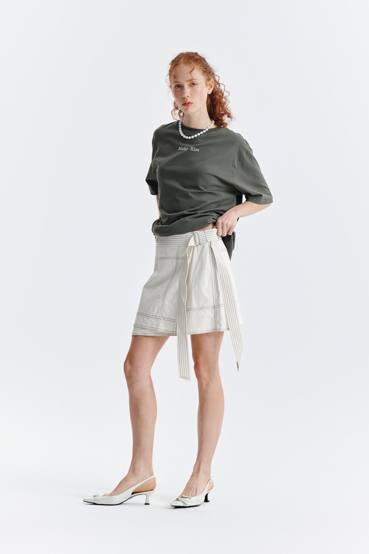 Matin Kim - Embroidery Small Logo Oversize Top (Khaki) product image 9 | TRAB K-Fashion Australia