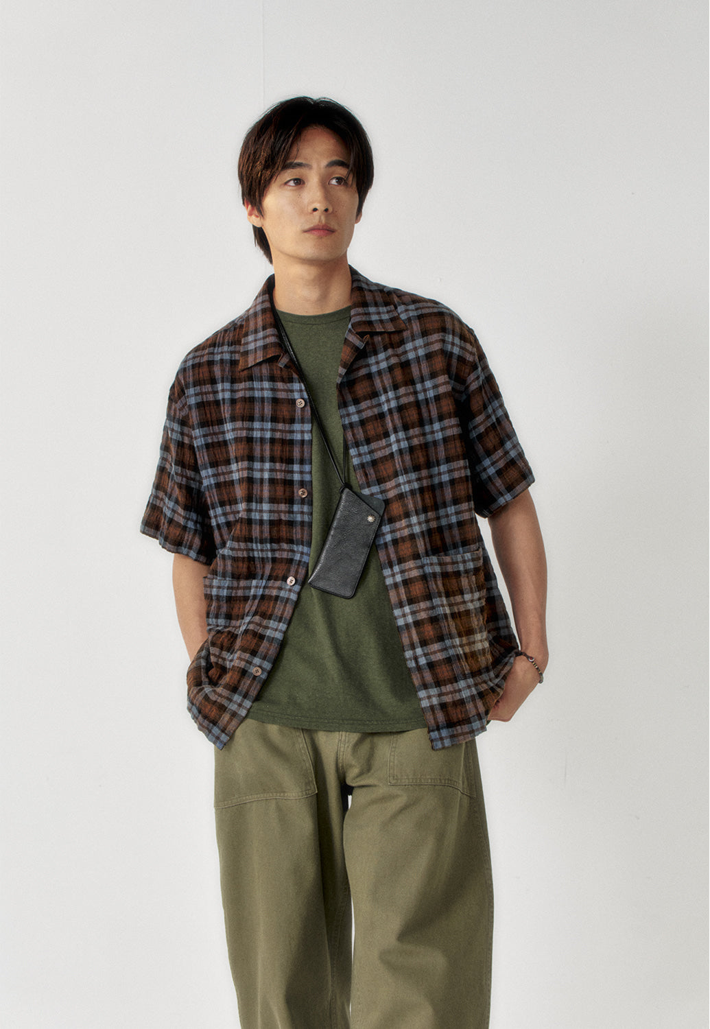 Art if acts - Check Two Pocket Half Shirt (Blue/Brown) product image 5 | TRAB K-Fashion Australia