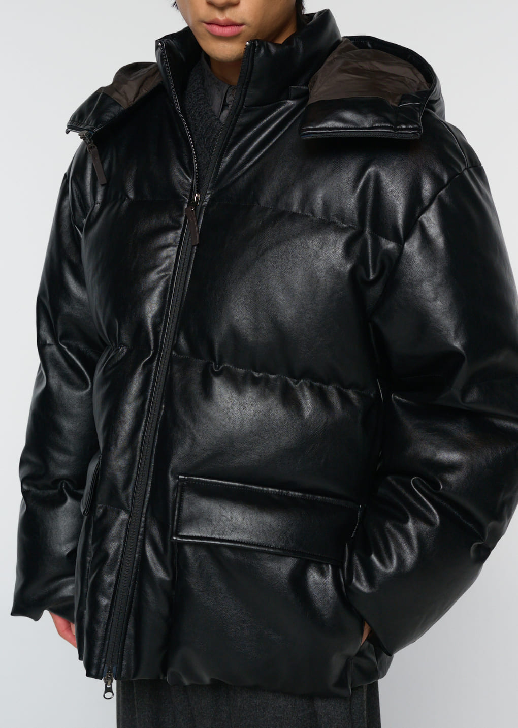 Amomento - [Pre-Order] synthetic leather mid puffer (Black) product image 8 | TRAB K-Fashion Australia