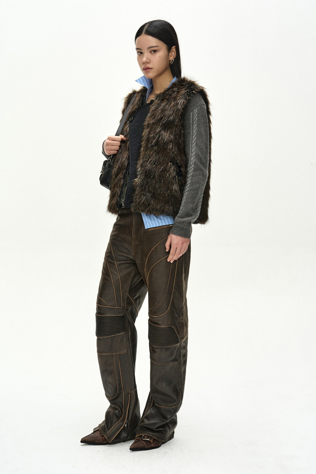 Andersson Bell - Leather Articulated Panel Jeans (Brown) product image 1 | TRAB K-Fashion Australia