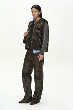 Andersson Bell - Leather Articulated Panel Jeans (Brown) product image 1 | TRAB K-Fashion Australia
