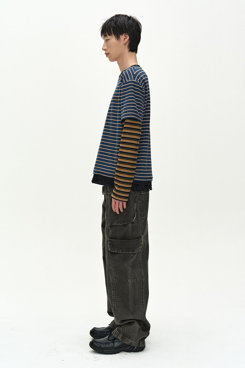 Andersson Bell - Unisex Stripe Layered Long Sleeve T-Shirt (Blue) product image 2 | TRAB K-Fashion Australia