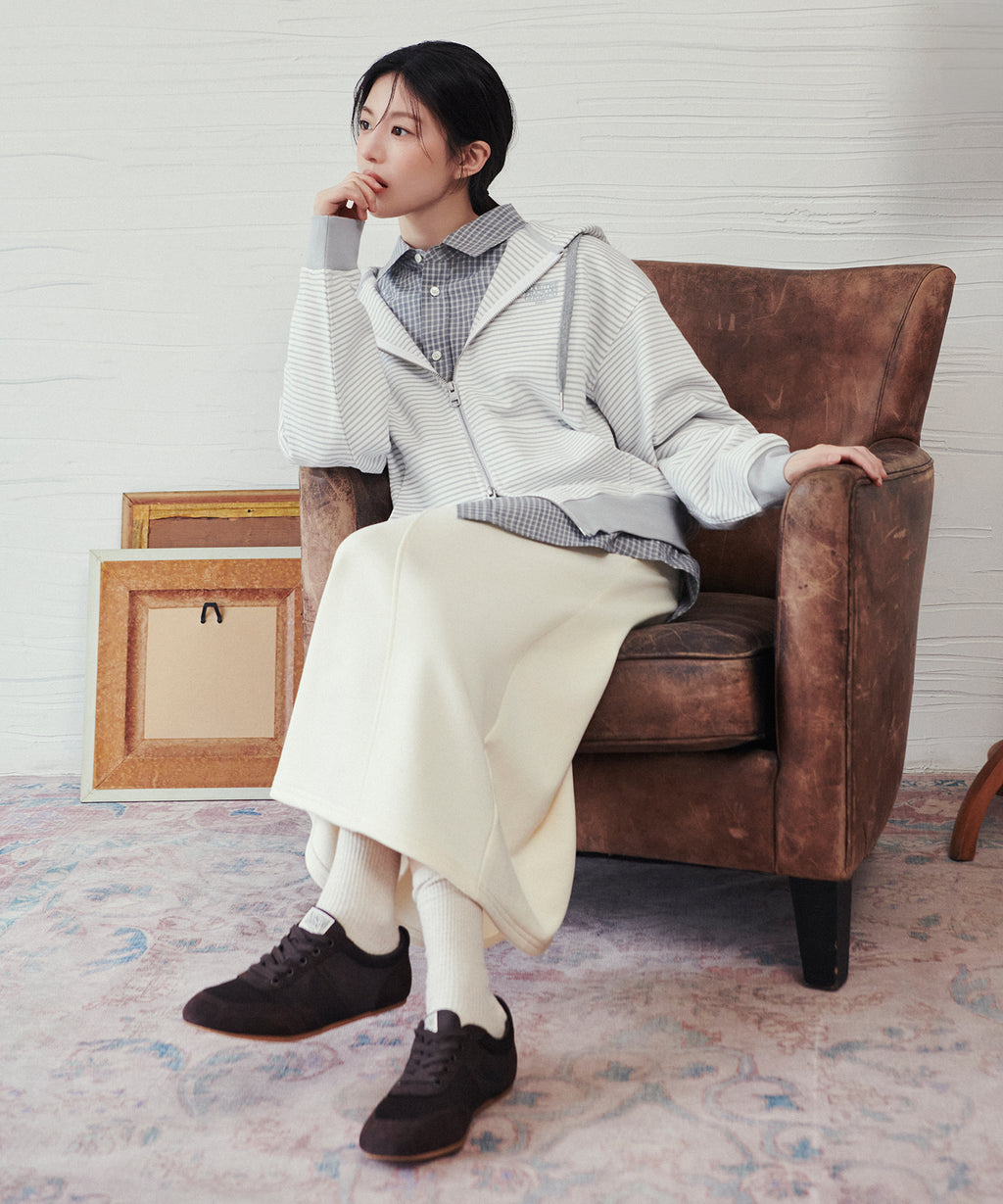 Marithe & Francois Girbaud - Classic Logo Long Sweat Skirt (Cream) product image 2 | TRAB K-Fashion Australia