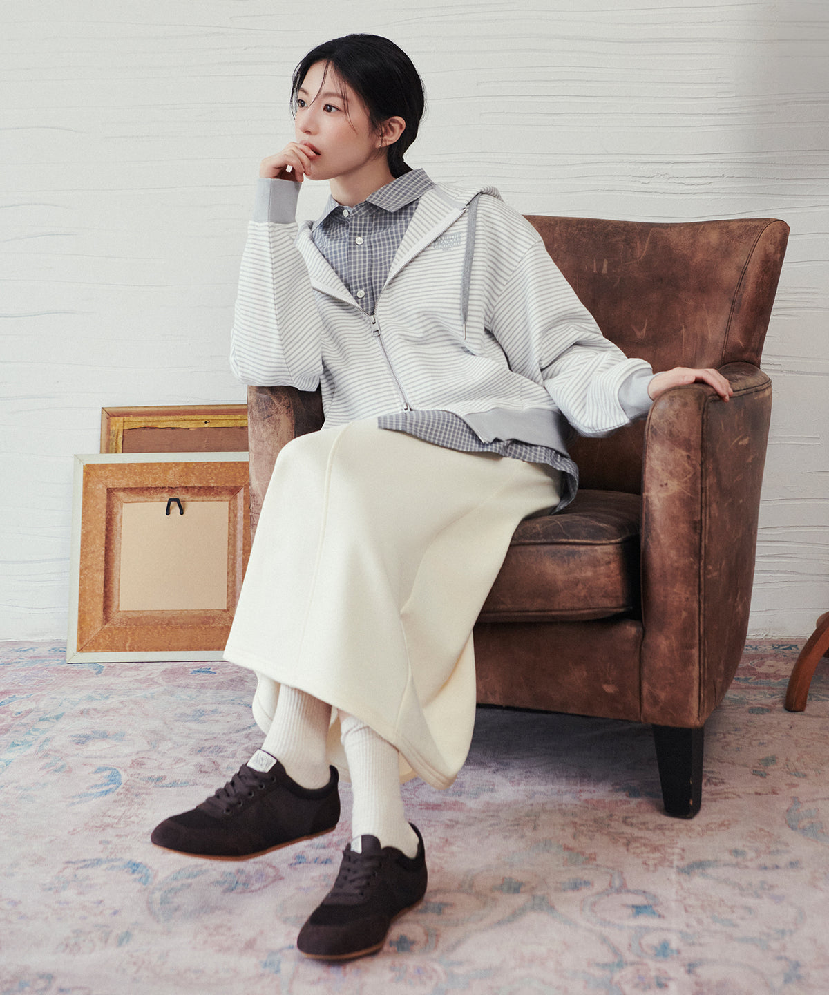 Marithe & Francois Girbaud - Classic Logo Long Sweat Skirt (Cream) product image 2 | TRAB K-Fashion Australia